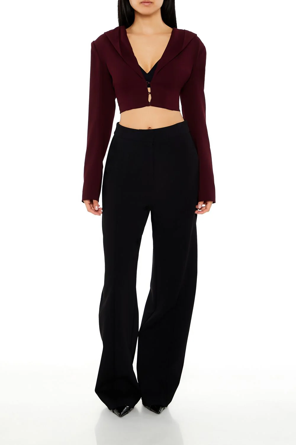 Plunging Hooded Cropped Blazer - Image 12