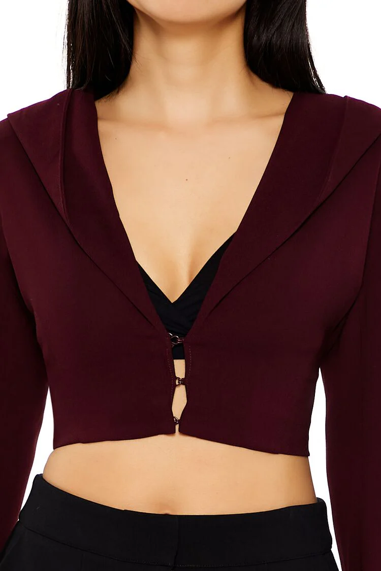 Plunging Hooded Cropped Blazer - Image 13