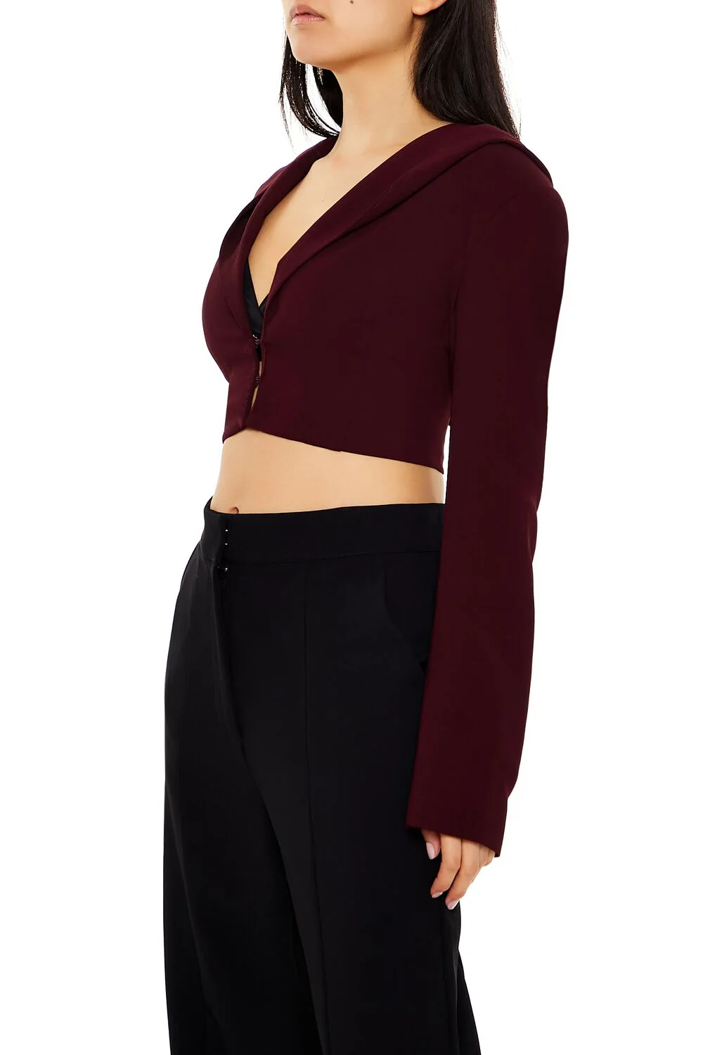 Plunging Hooded Cropped Blazer - Image 14