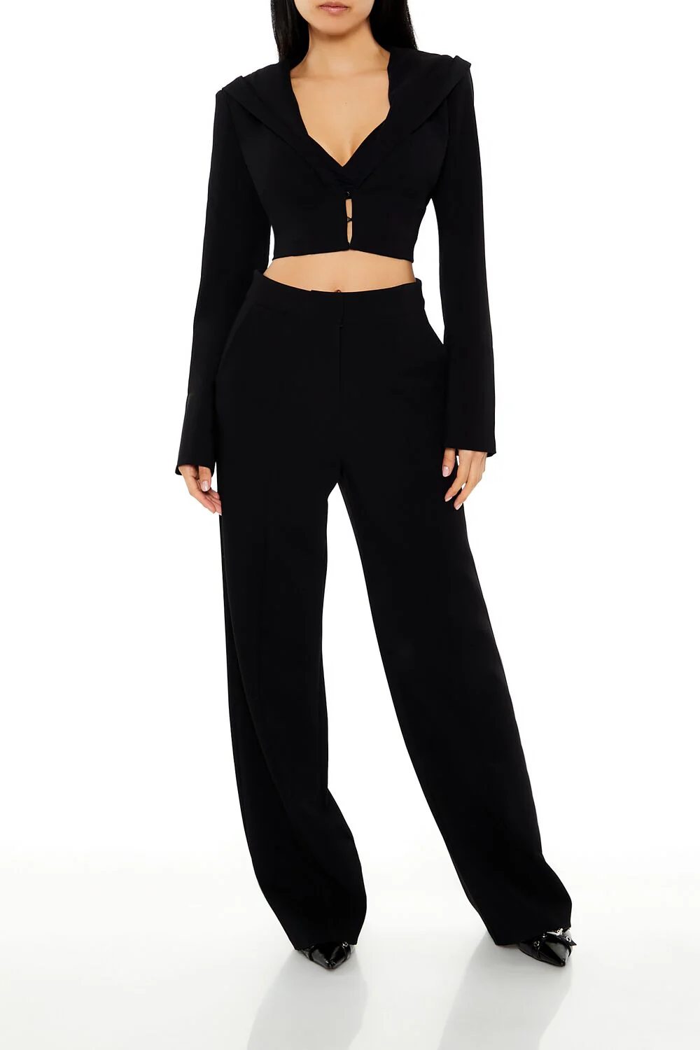Plunging Hooded Cropped Blazer - Image 2