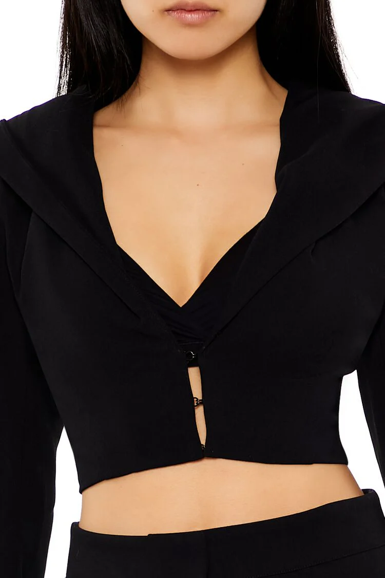 Plunging Hooded Cropped Blazer - Image 3