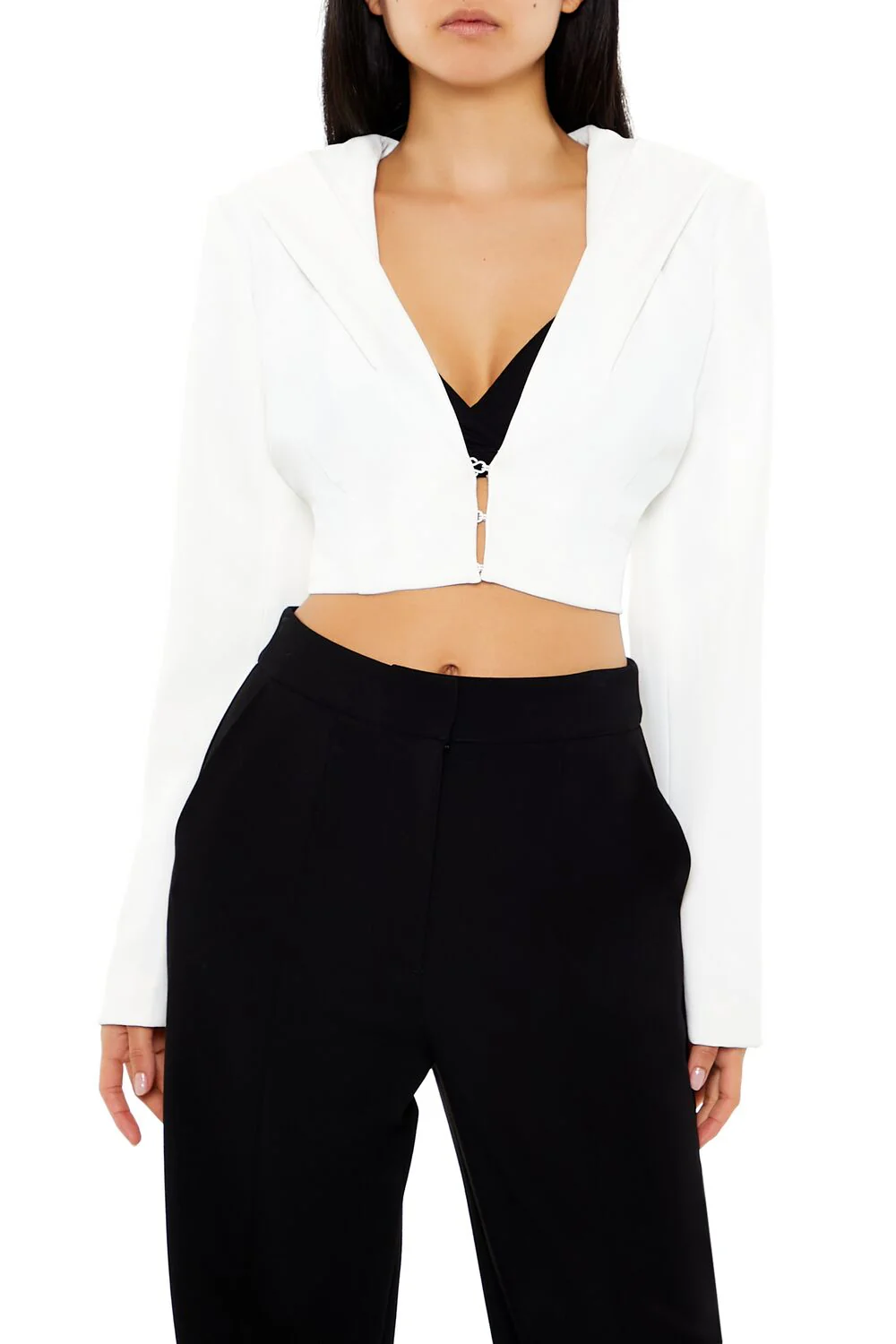 Plunging Hooded Cropped Blazer - Image 6