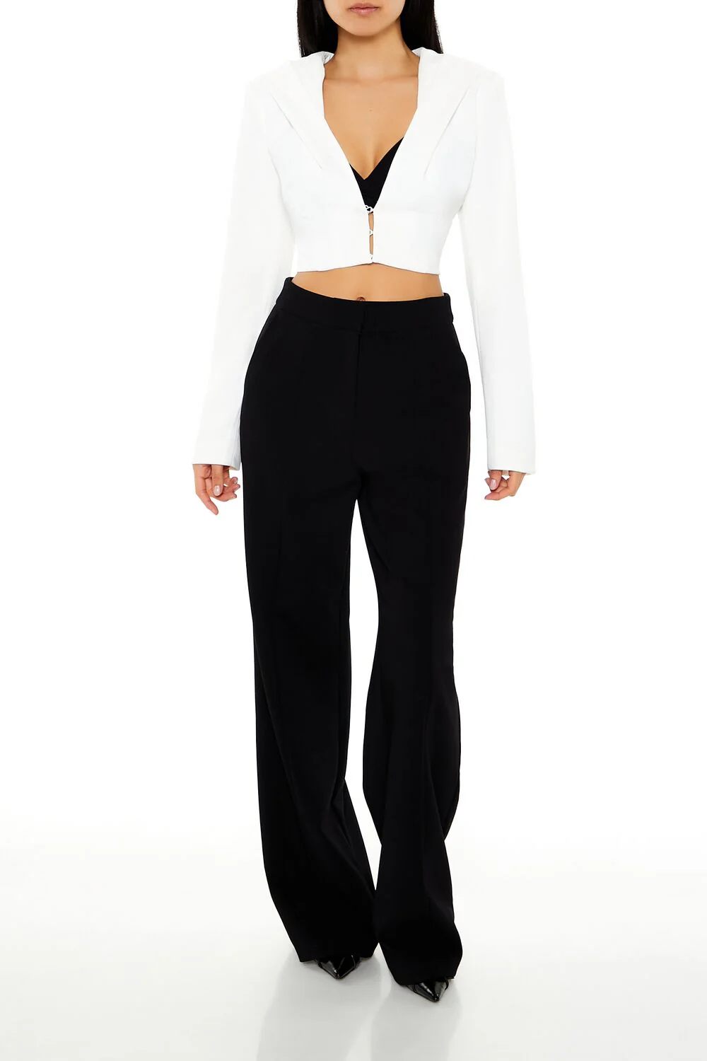 Plunging Hooded Cropped Blazer - Image 7