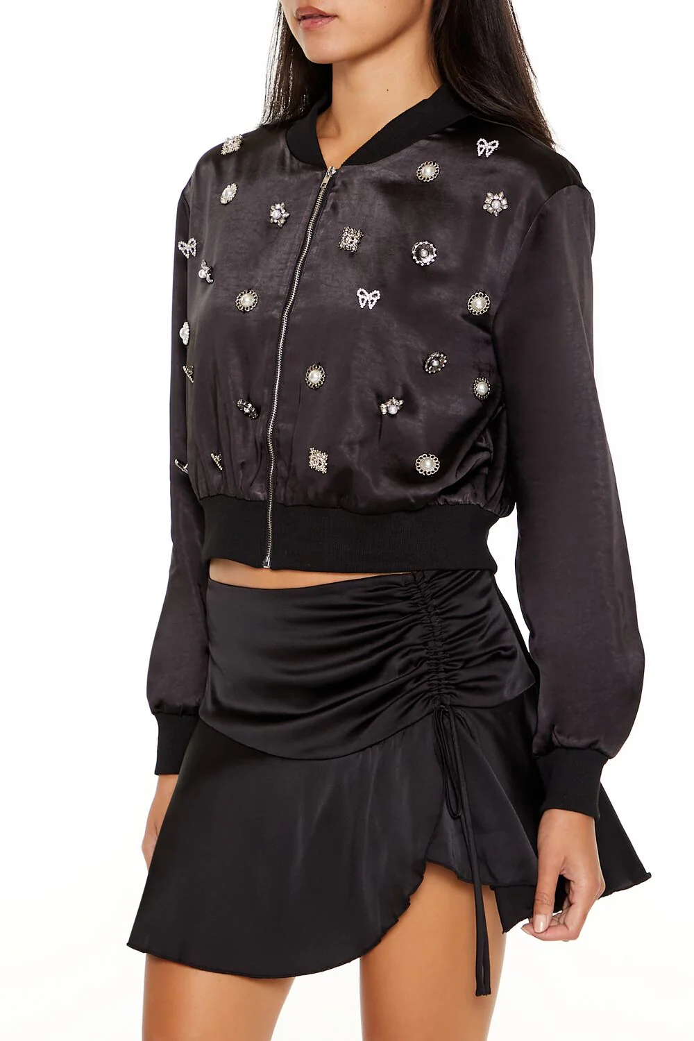 Rhinestone Charm Bomber Jacket - Image 4