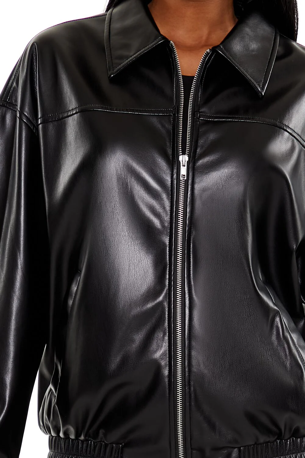 Faux Leather Zip-Up Bomber Jacket - Image 3