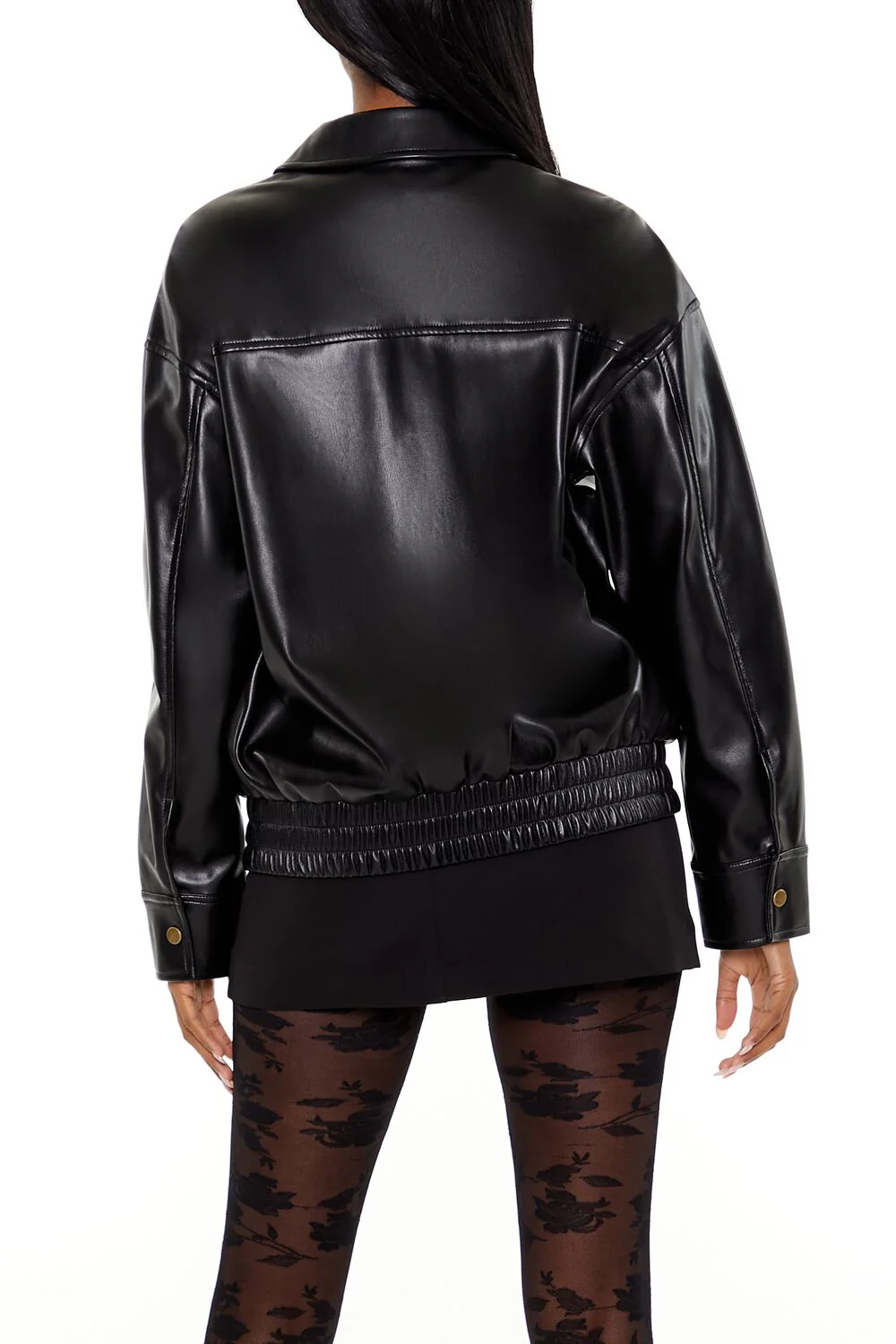 Faux Leather Zip-Up Bomber Jacket - Image 5