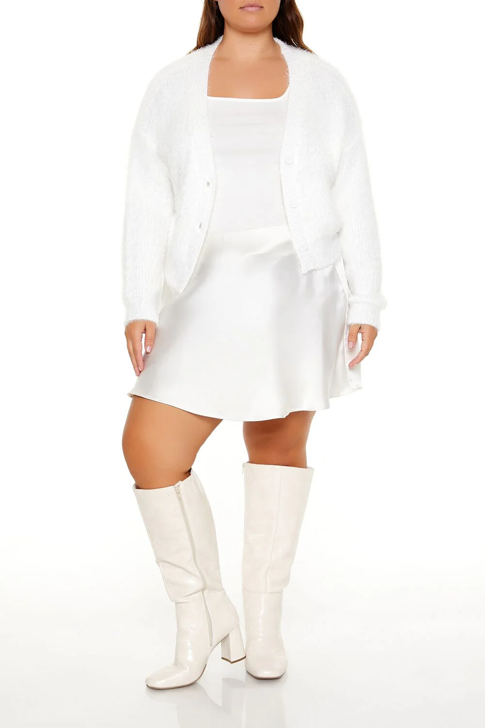 Plus Size Fuzzy Cardigan Sweater - Image 2
