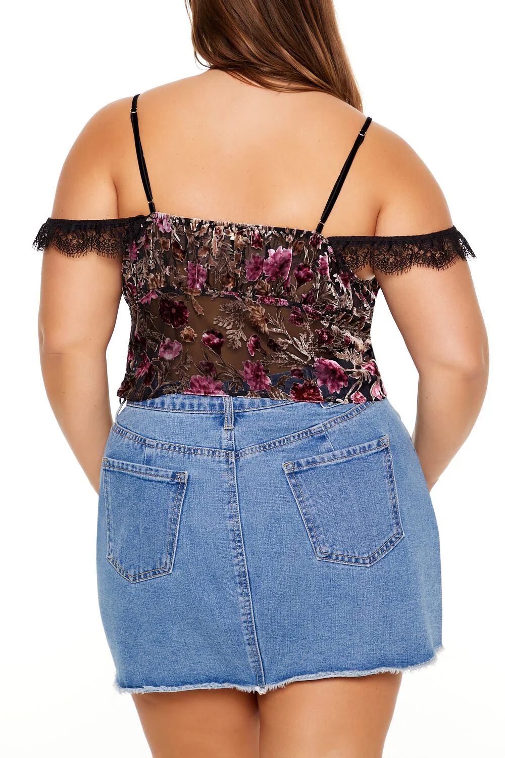 Plus Size Eyelash Lace-Trim Floral Crop Top - Image 5