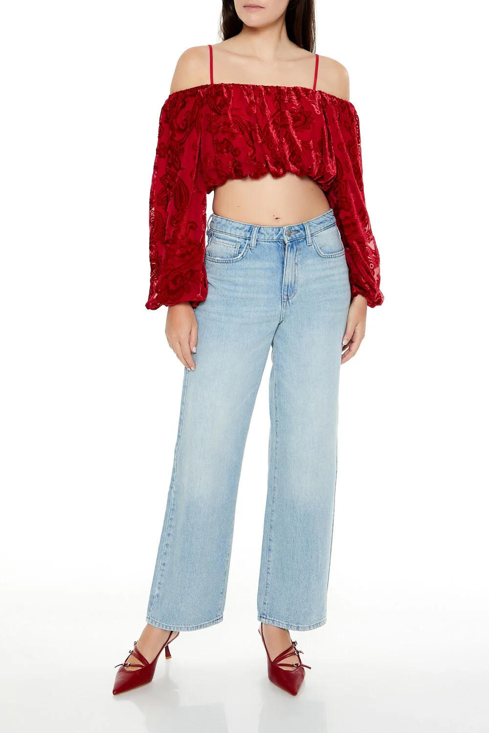 Paisley Open-Shoulder Crop Top - Image 2
