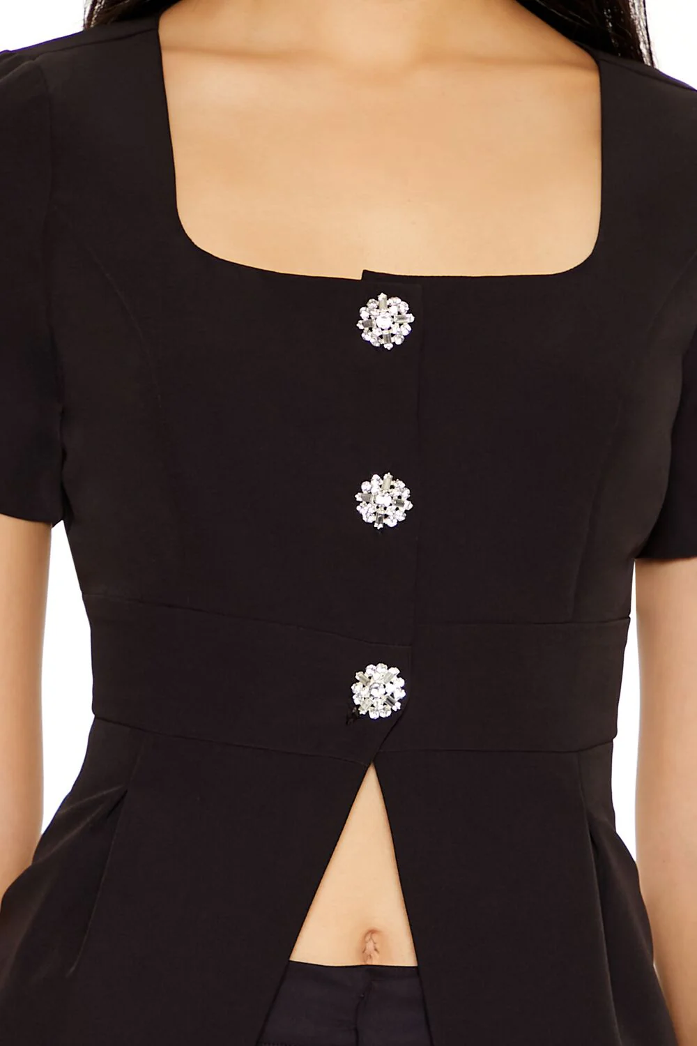 Tweed Floral Button Split-Hem Top - Image 3
