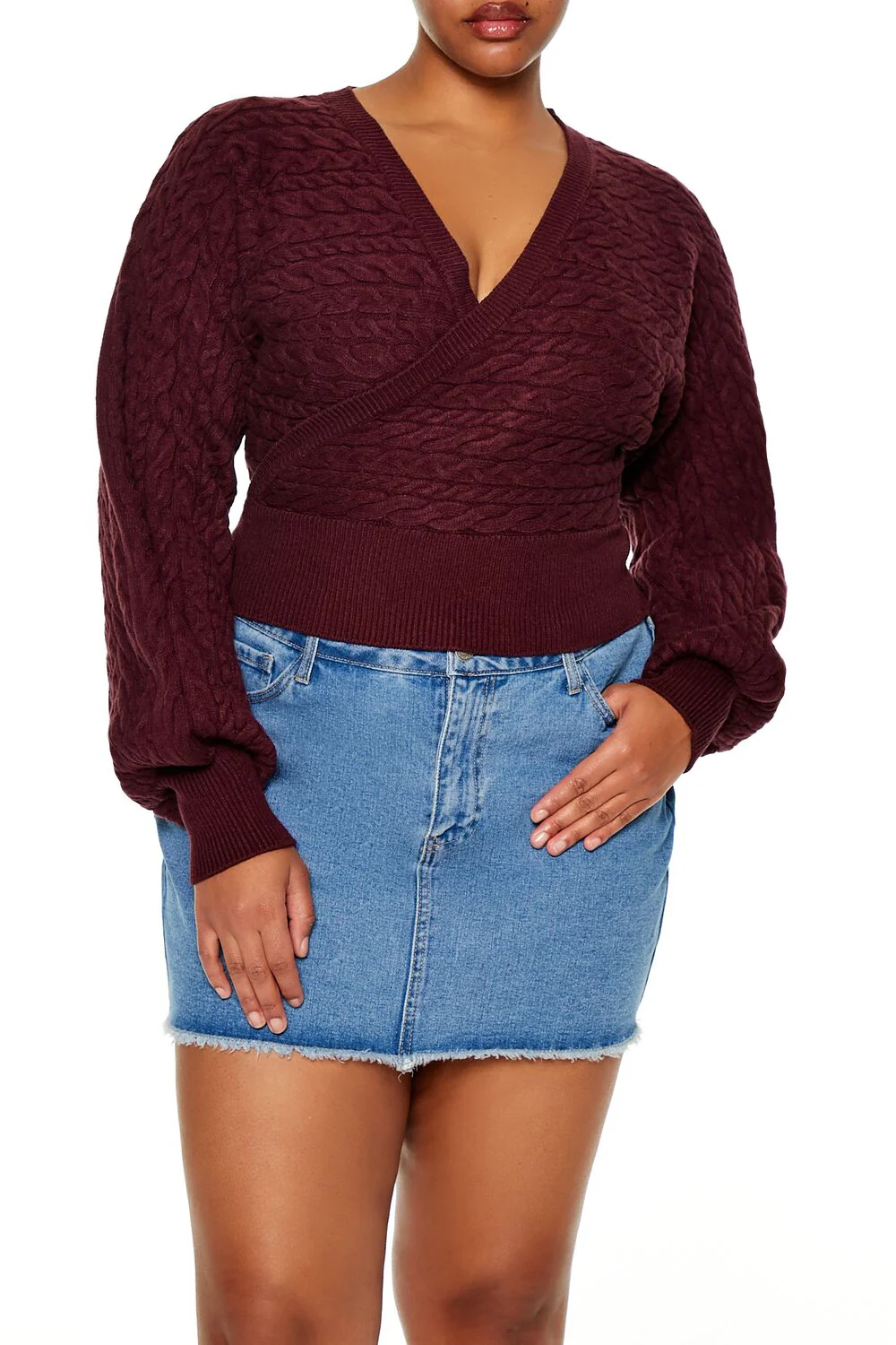 Plus Size Cable Knit Surplice Top - Image 6