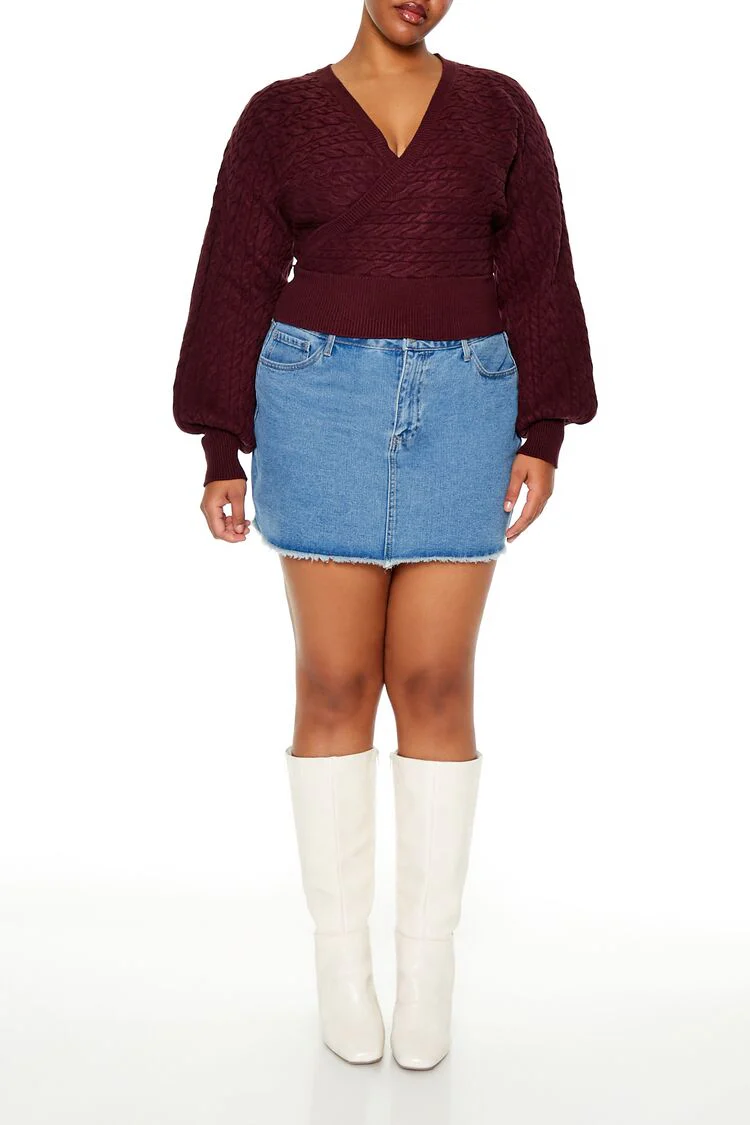 Plus Size Cable Knit Surplice Top - Image 7