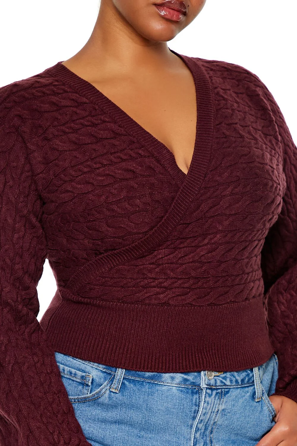 Plus Size Cable Knit Surplice Top - Image 8