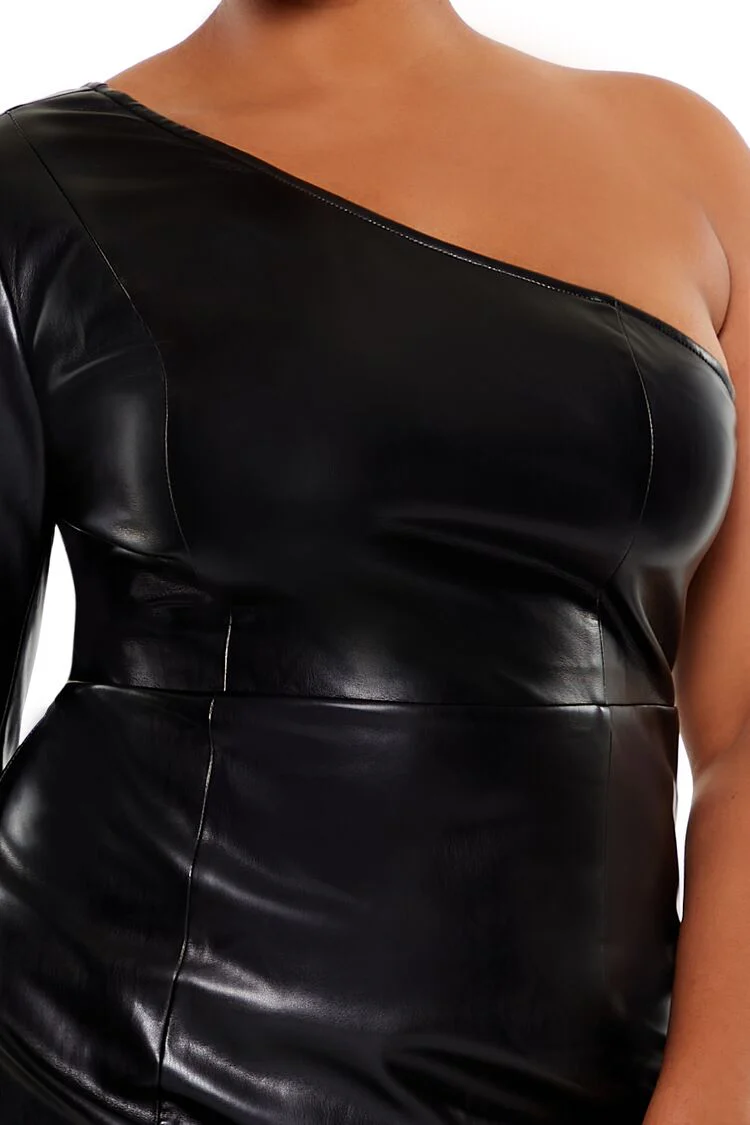 Plus Size Faux Leather Mini Dress - Image 5