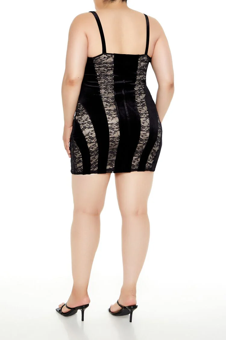 Plus Size Lace & Velvet Mini Dress - Image 3
