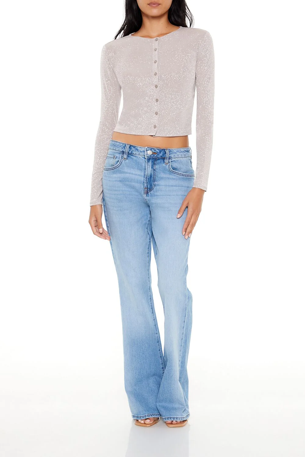Glitter Knit Button-Up Crop Top - Image 12
