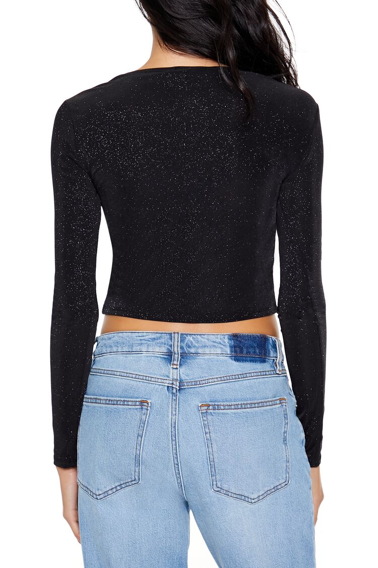 Glitter Knit Button-Up Crop Top - Image 5