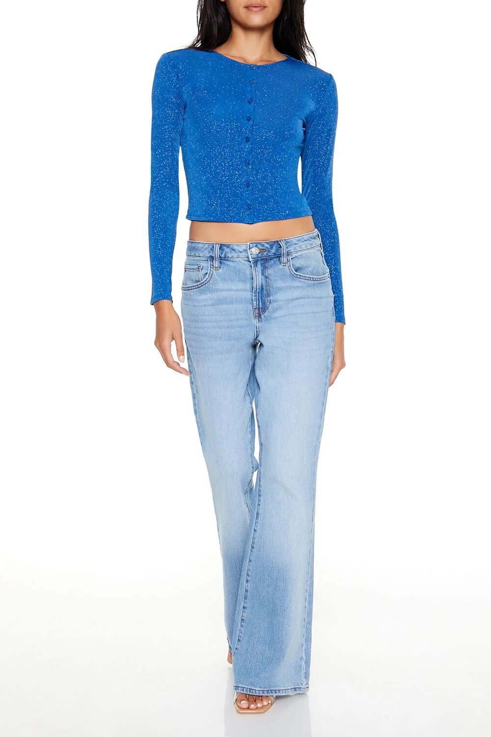 Glitter Knit Button-Up Crop Top - Image 7