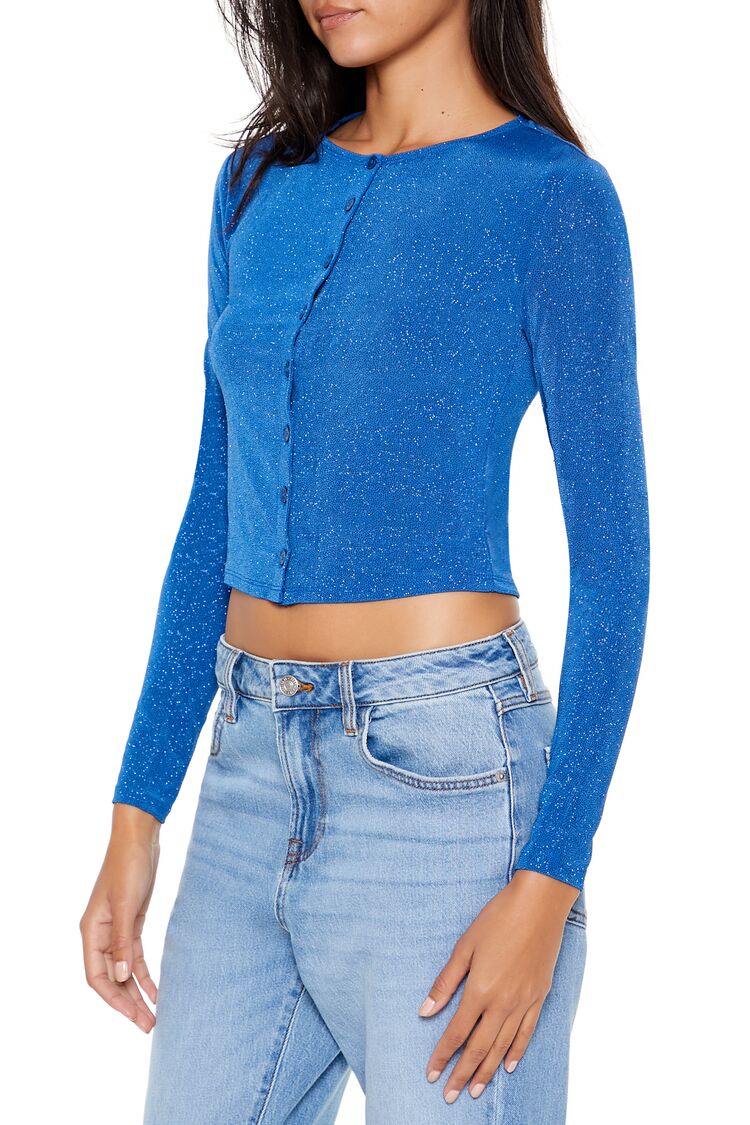 Glitter Knit Button-Up Crop Top - Image 9