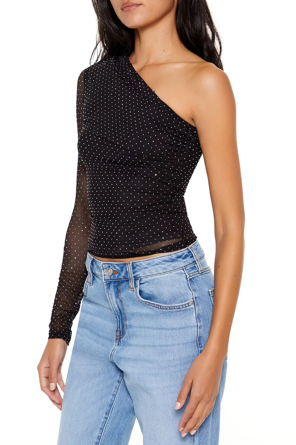 Rhinestone One-Shoulder Crop Top - Image 4