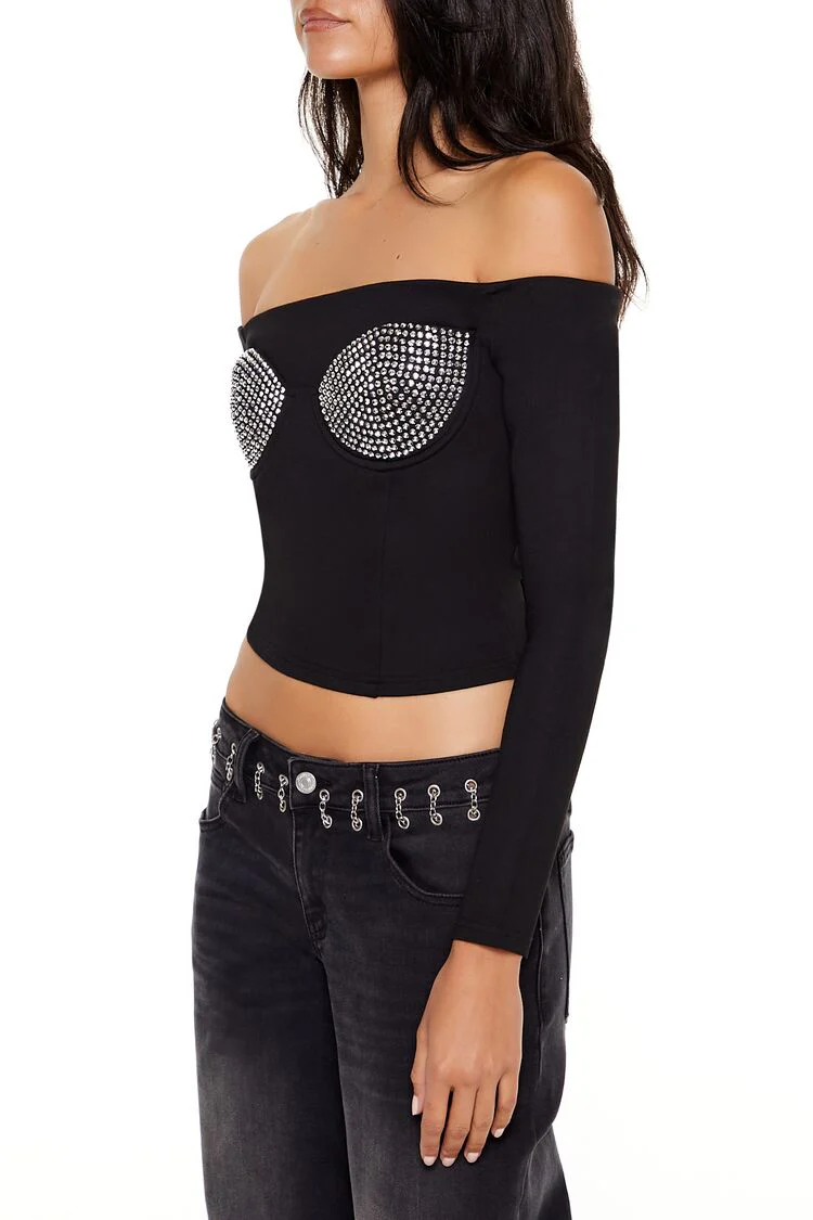 Rhinestone Off-the-Shoulder Top - Image 4
