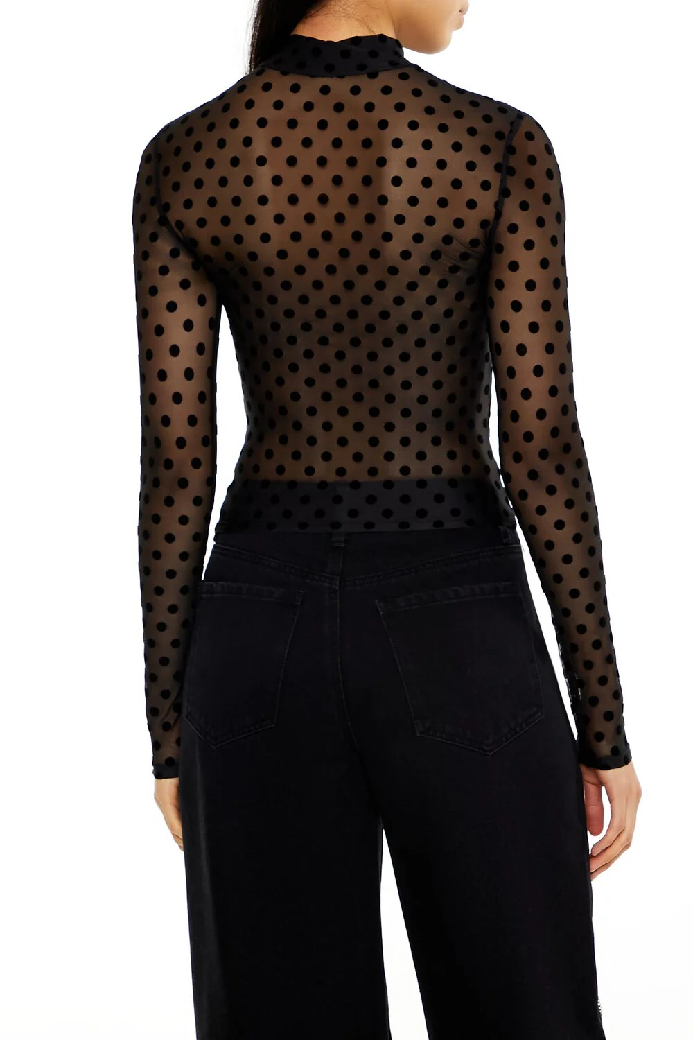 Mesh Polka Dot Mock Neck Top - Image 5