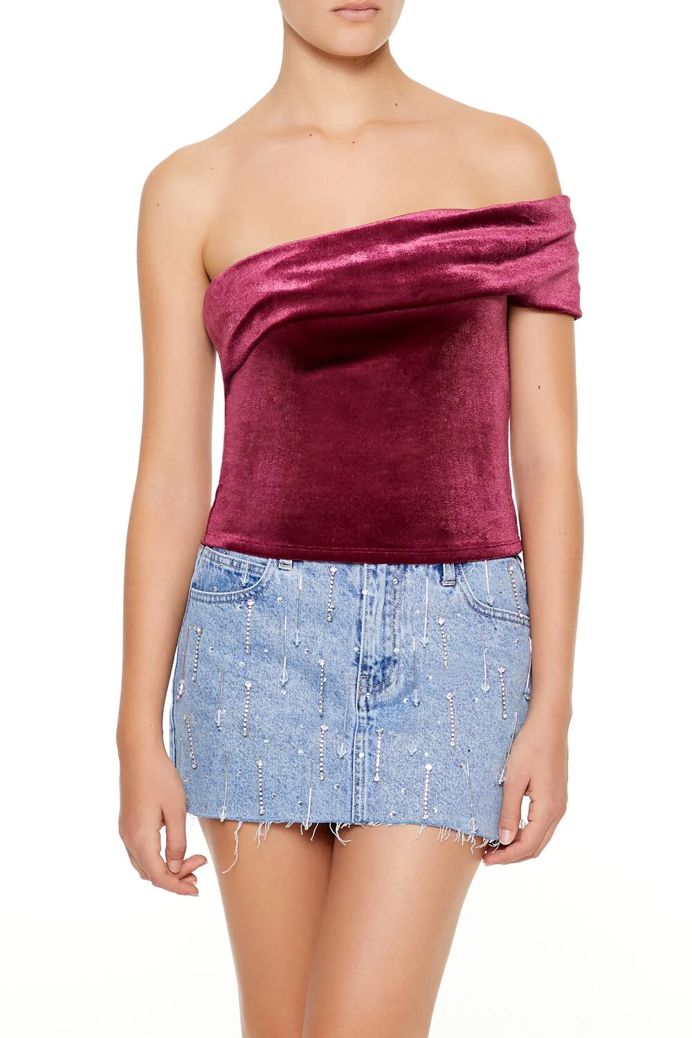 Velvet One-Shoulder Crop Top - Image 11