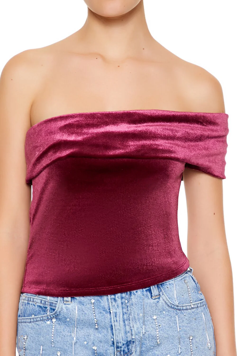 Velvet One-Shoulder Crop Top - Image 13