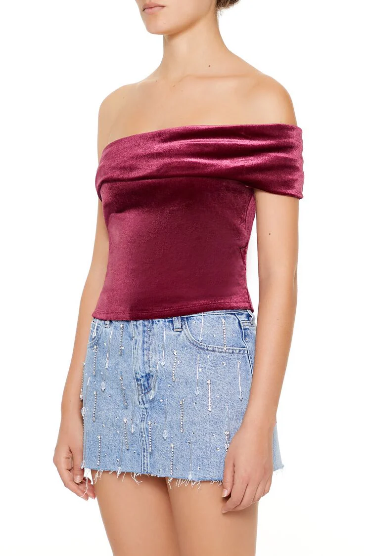 Velvet One-Shoulder Crop Top - Image 14
