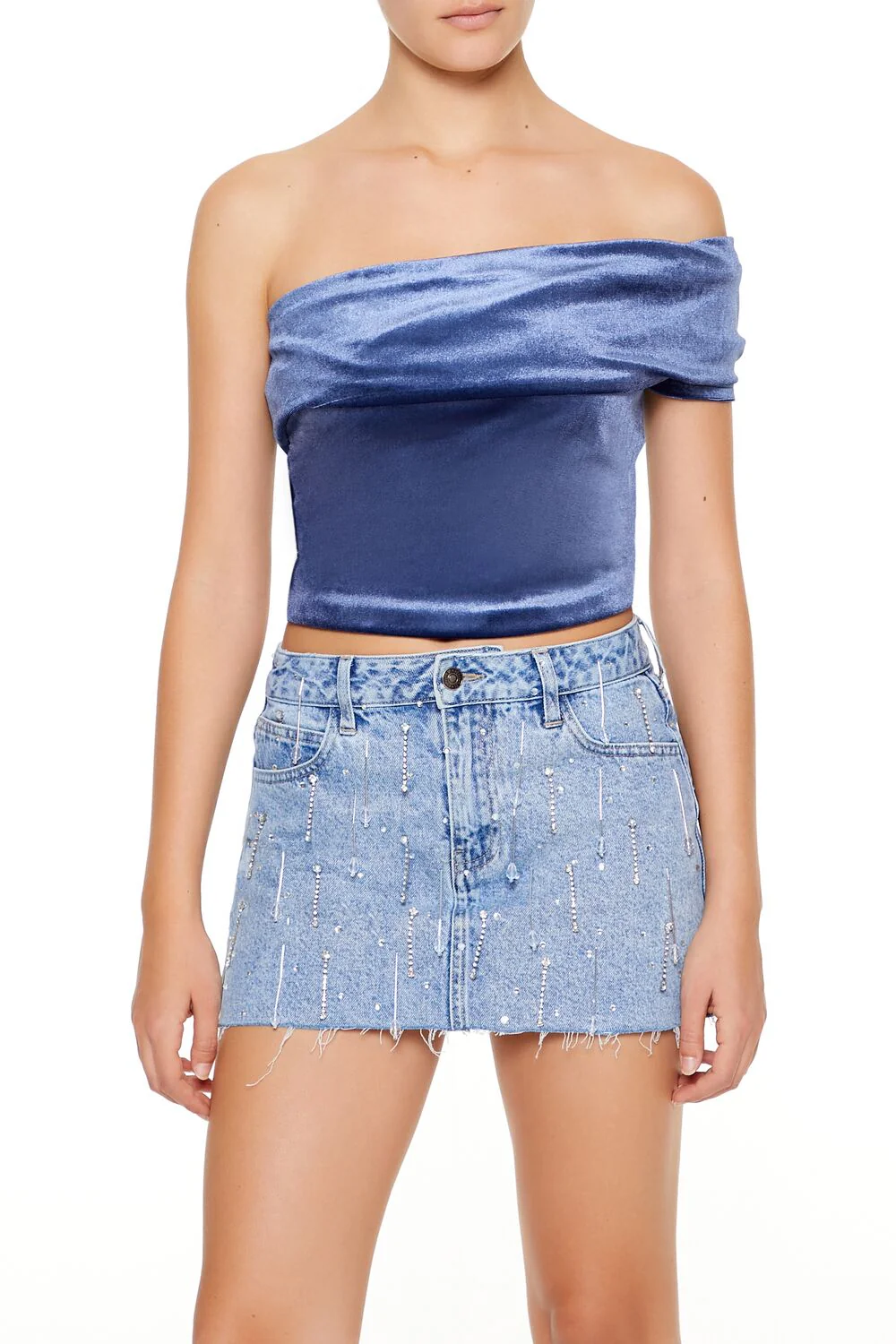 Velvet One-Shoulder Crop Top - Image 6