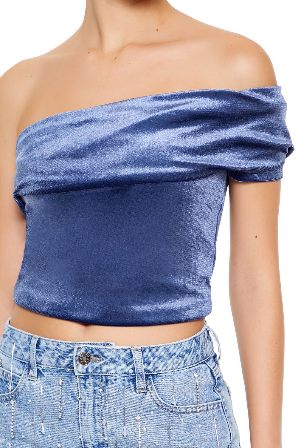 Velvet One-Shoulder Crop Top - Image 8