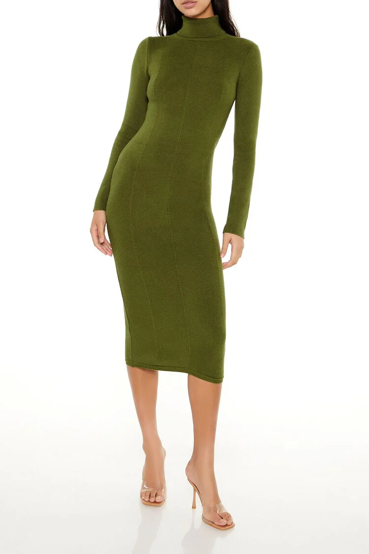 Turtleneck Midi Sweater Dress - Image 11