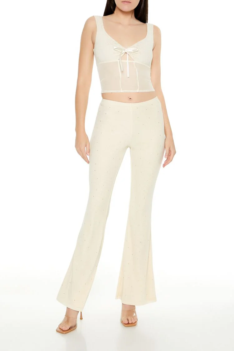Mesh Rhinestone Flare Pants - Image 6