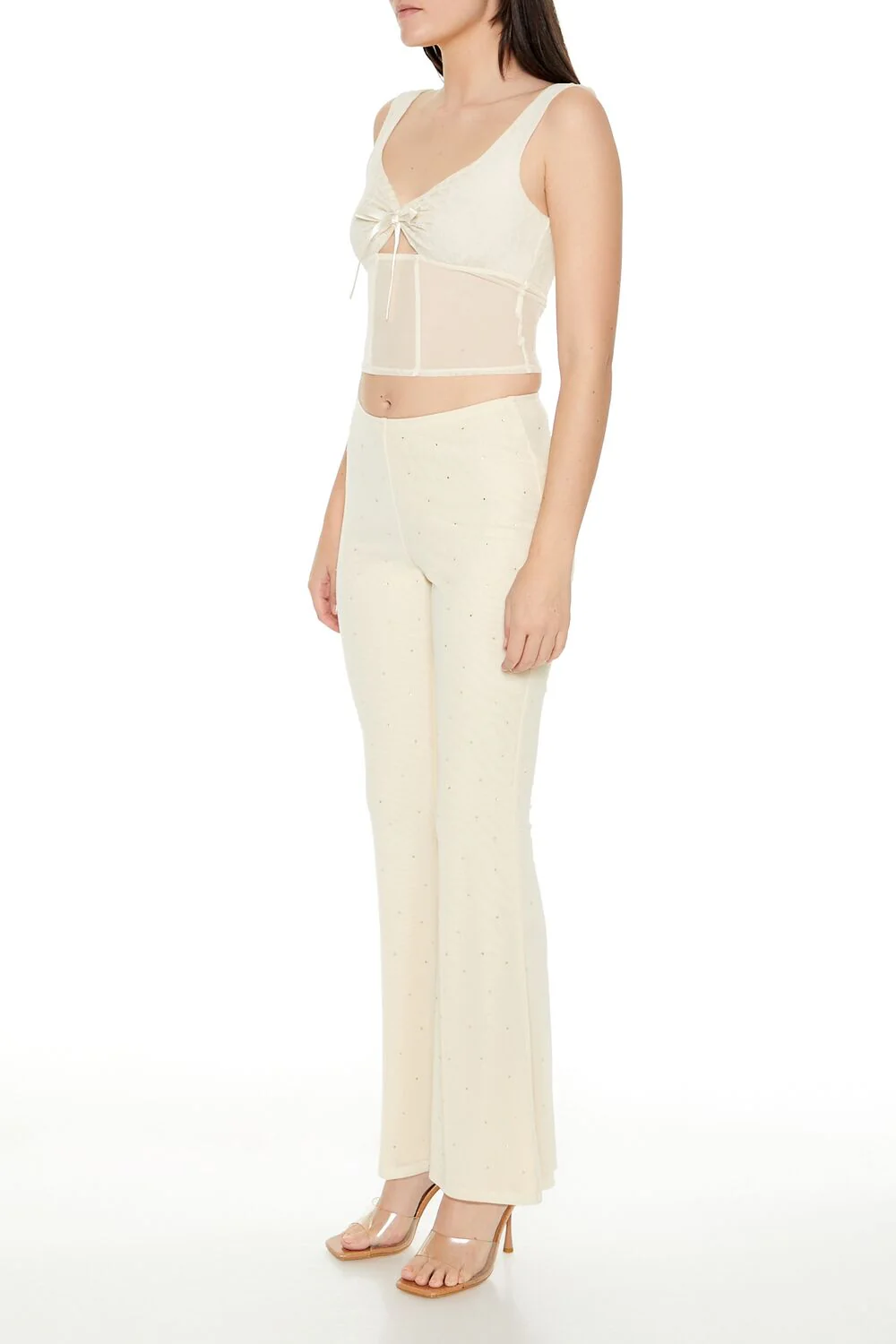 Mesh Rhinestone Flare Pants - Image 8