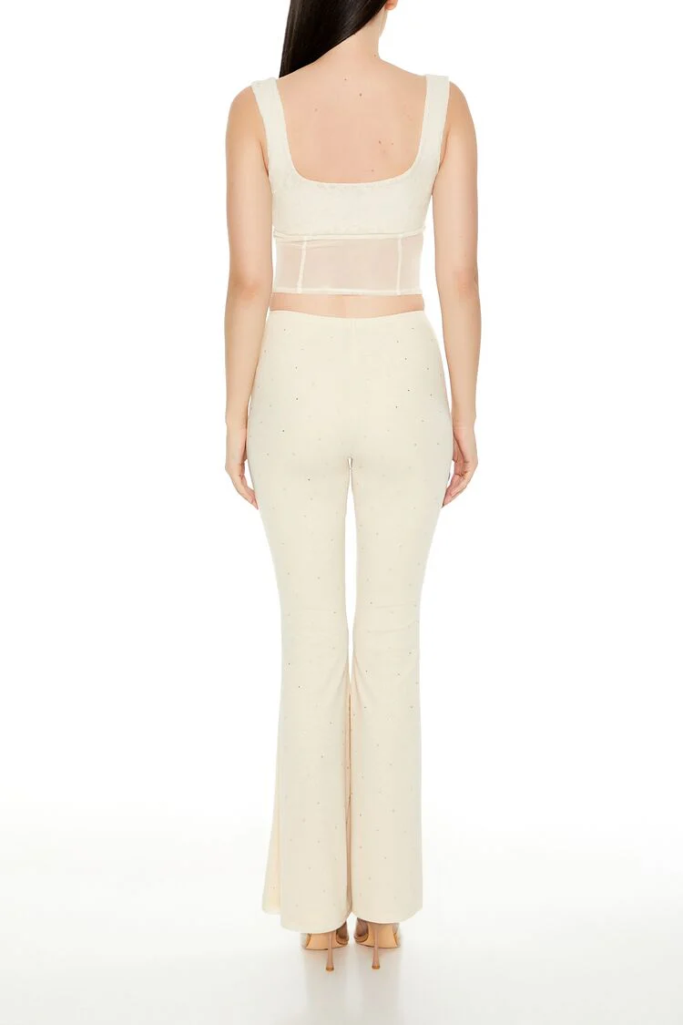 Mesh Rhinestone Flare Pants - Image 9
