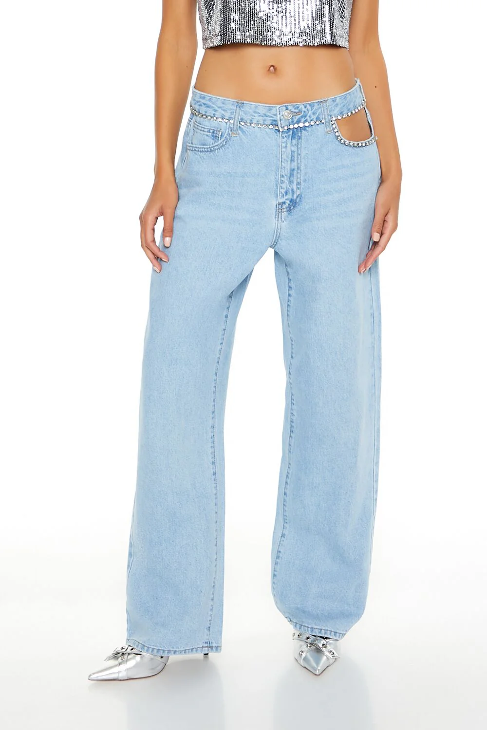 Faux Gem-Trim High-Rise Jeans - Image 2