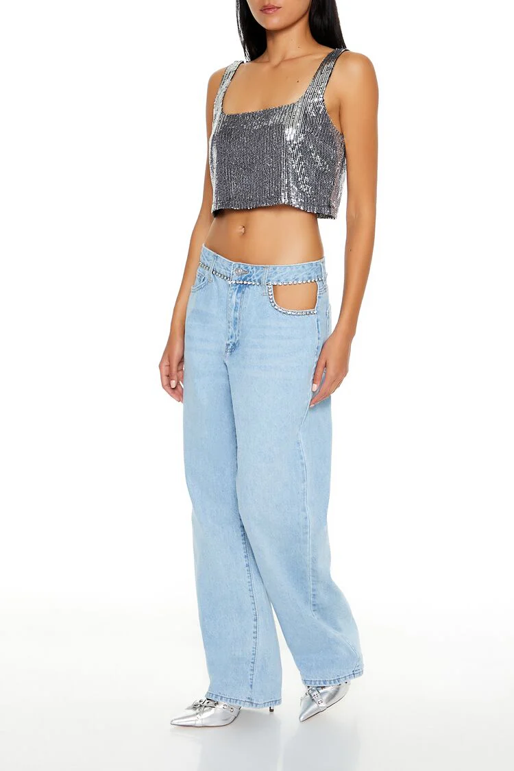 Faux Gem-Trim High-Rise Jeans - Image 3