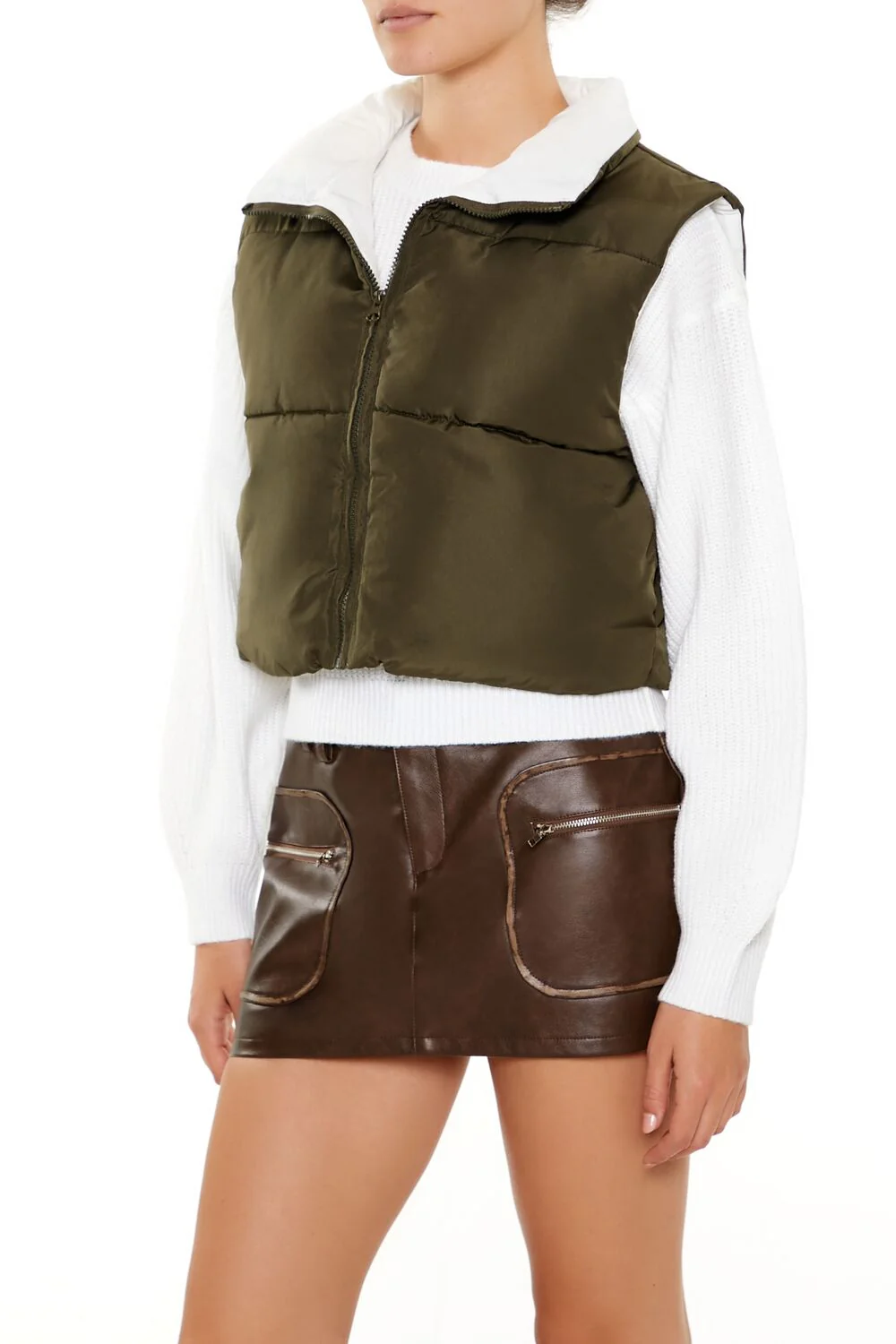 Quilted Cropped Zip-Up Vest - Image 4