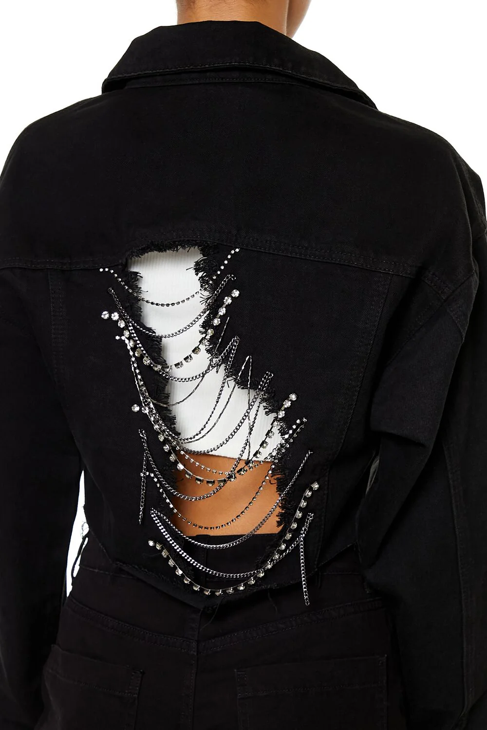 Rhinestone Chain Denim Jacket - Image 5