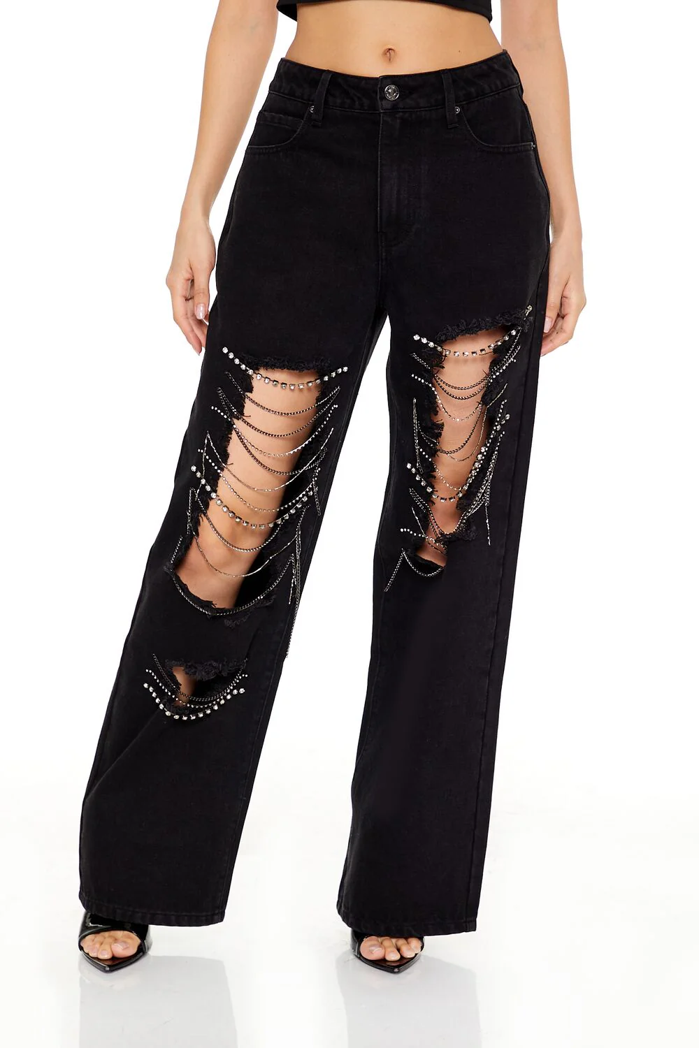 Rhinestone Chain High-Rise Jeans - Image 2
