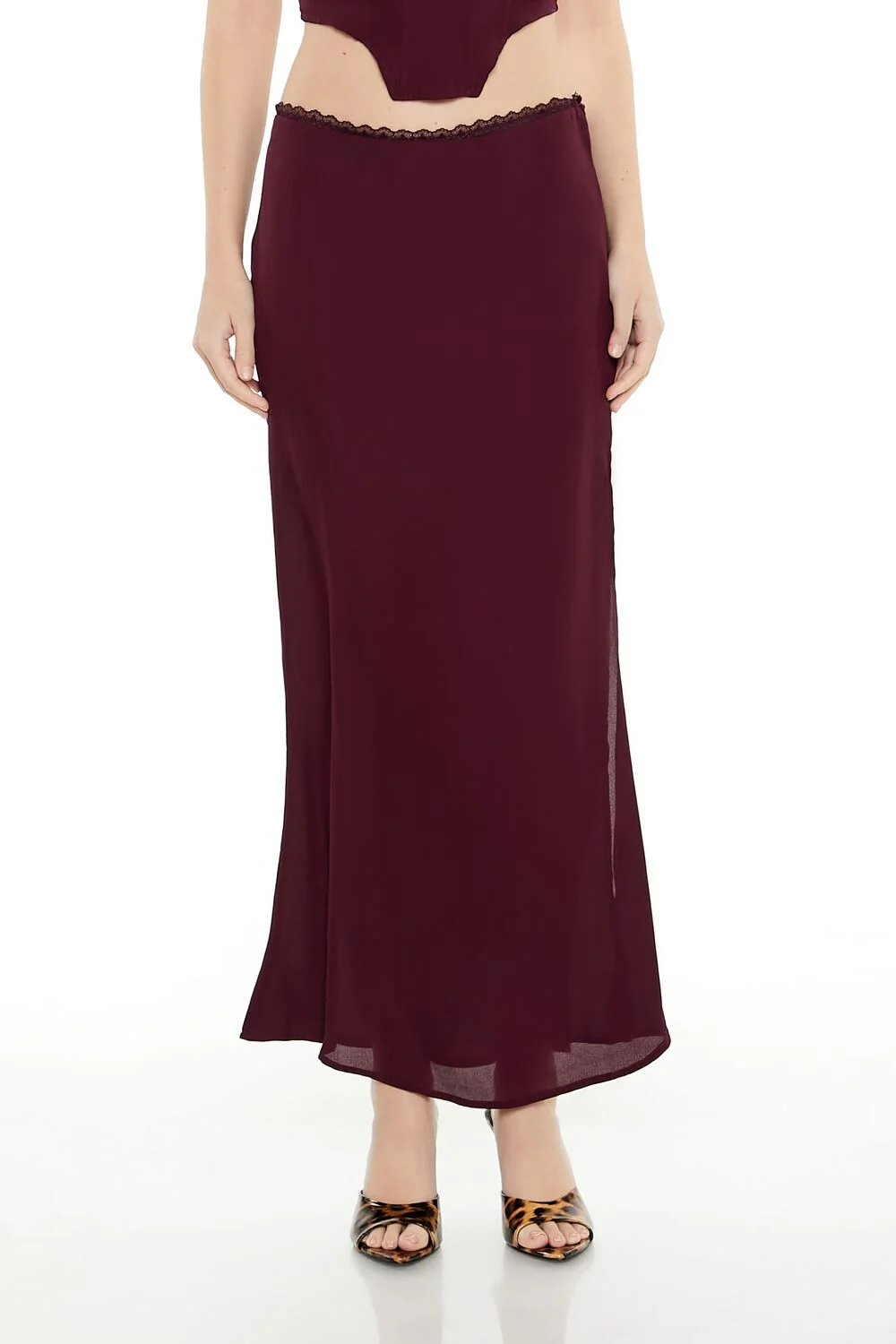 Lace-Trim Chiffon Maxi Skirt - Image 2