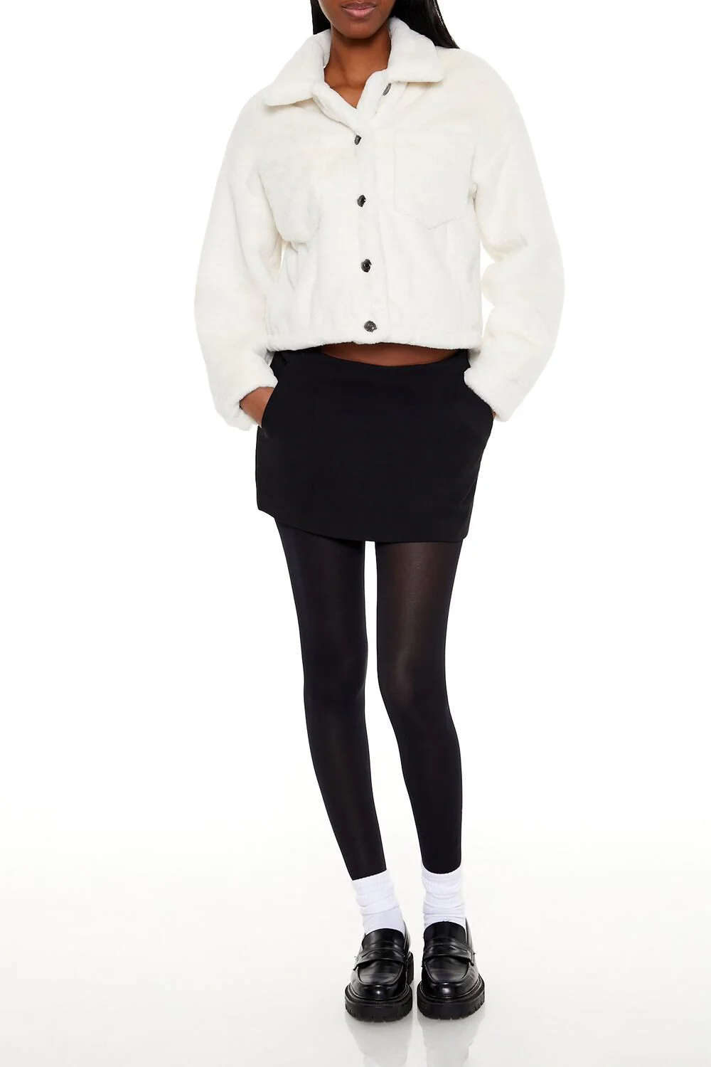 Faux Fur Cropped Shacket - Image 2