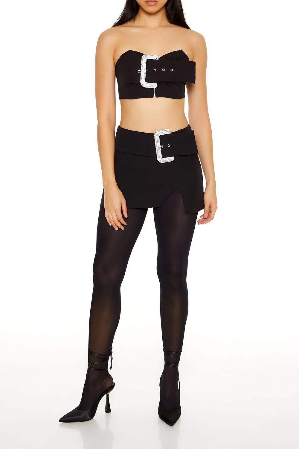 Rhinestone Buckle Tube Crop Top - Image 2