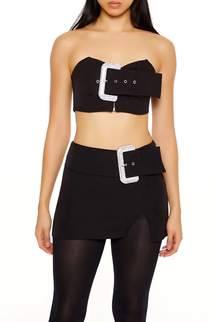Rhinestone Buckle Tube Crop Top - Image 6