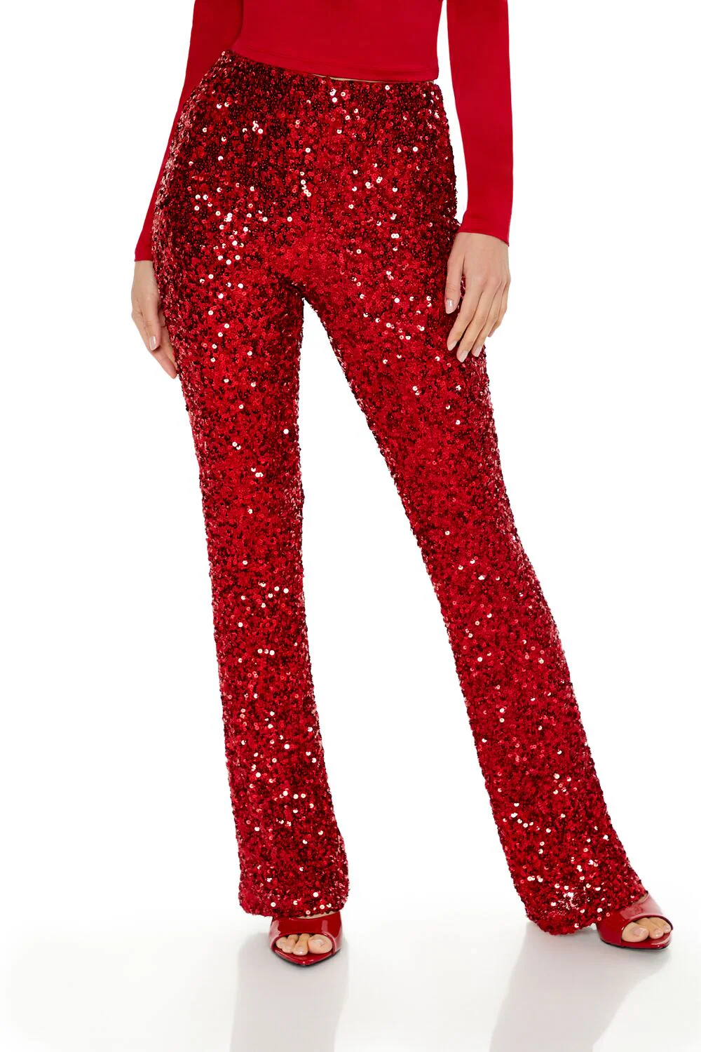 Sequin Mid-Rise Flare Pants - Image 2
