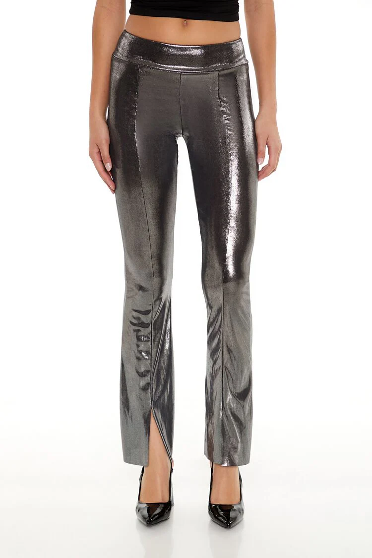Metallic Mid-Rise Flare Leggings - Image 2