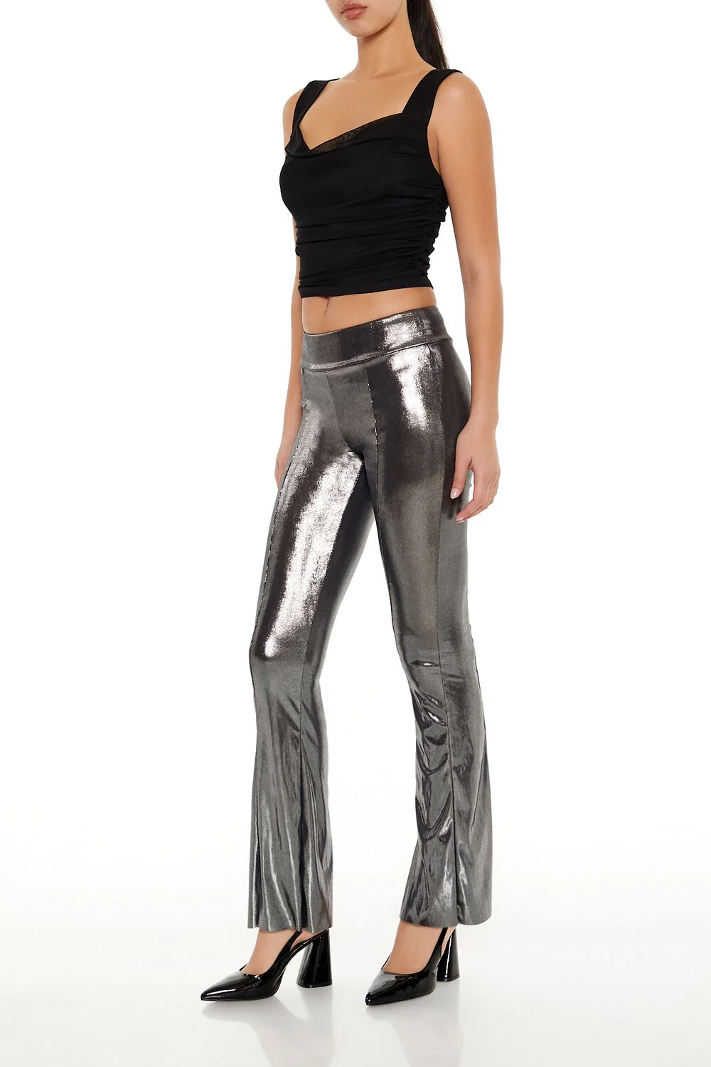 Metallic Mid-Rise Flare Leggings - Image 3