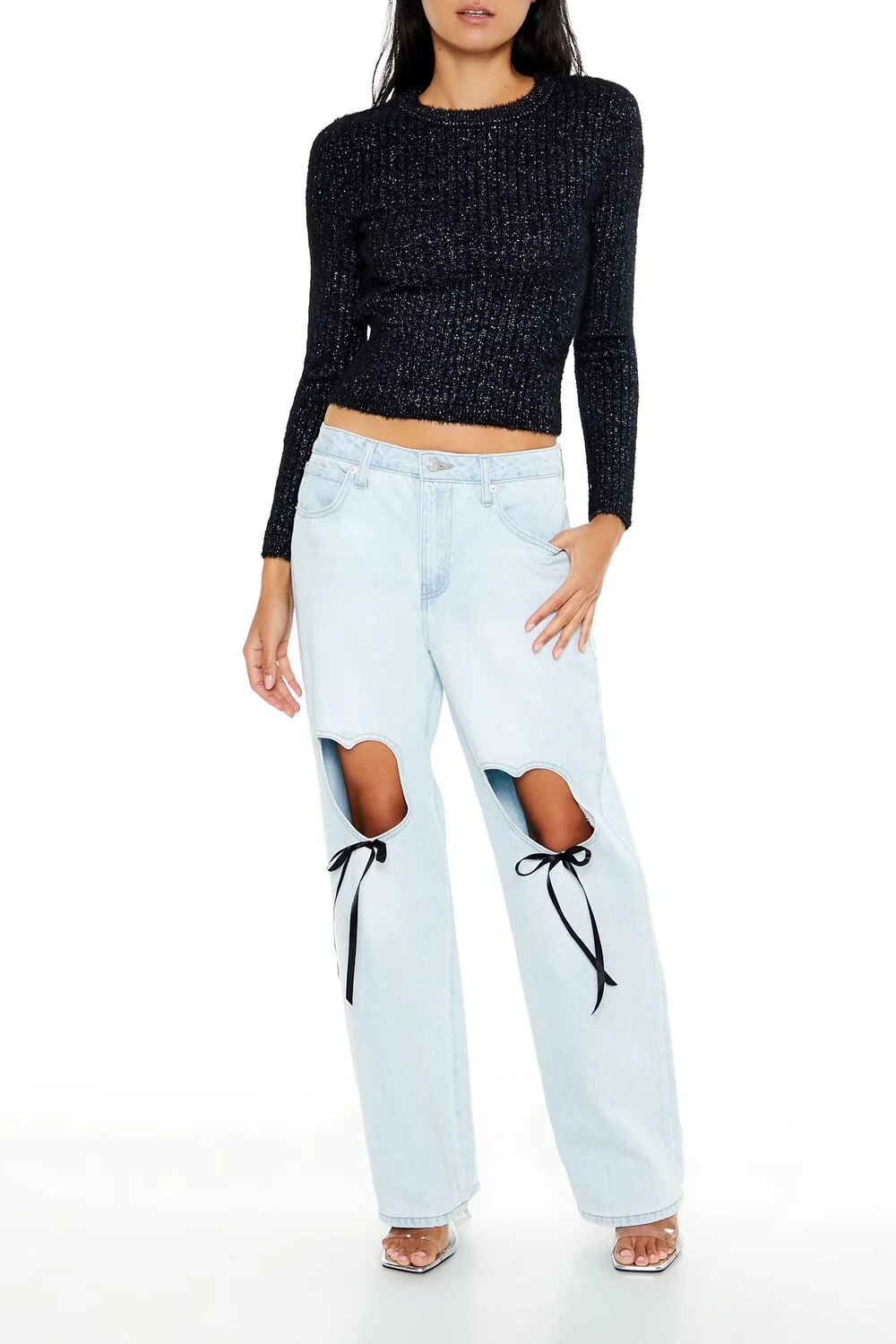 Ribbed Fuzzy Knit Sweater - Image 2