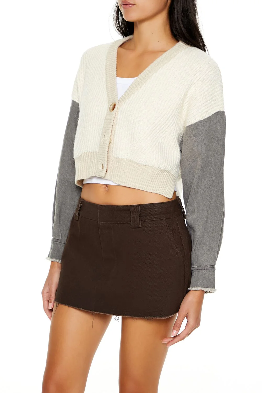 Colorblock Cropped Cardigan Sweater - Image 4