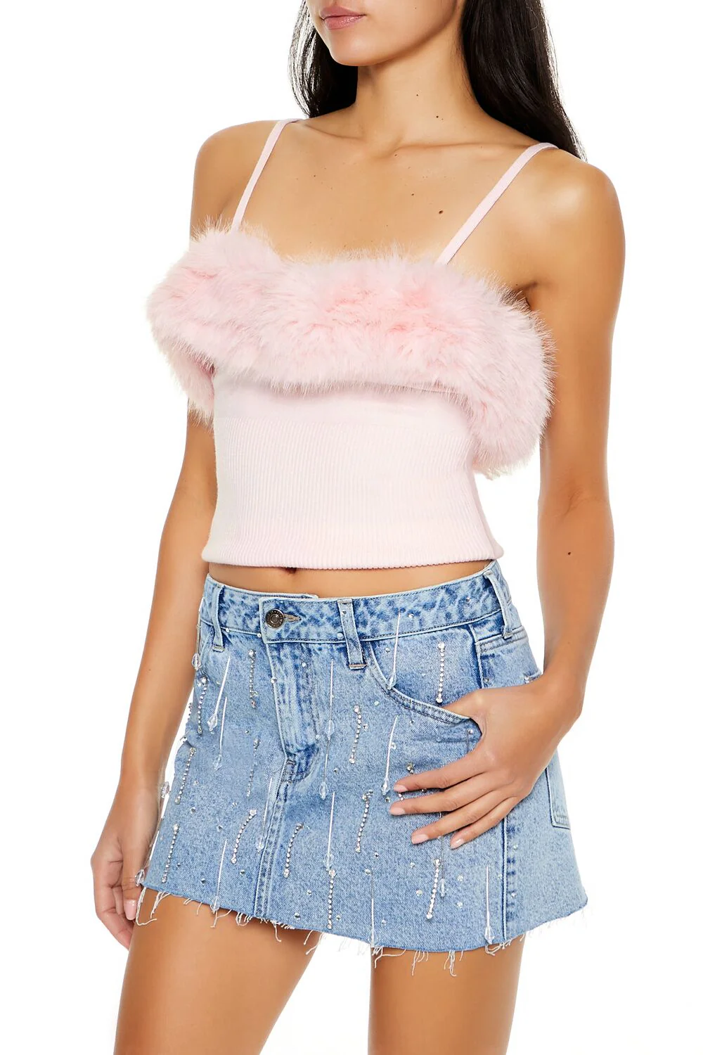 Faux Fur-Trim Sweater-Knit Cami - Image 4